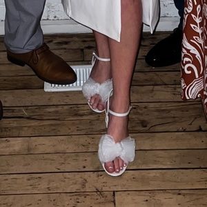 White tulle bow heels